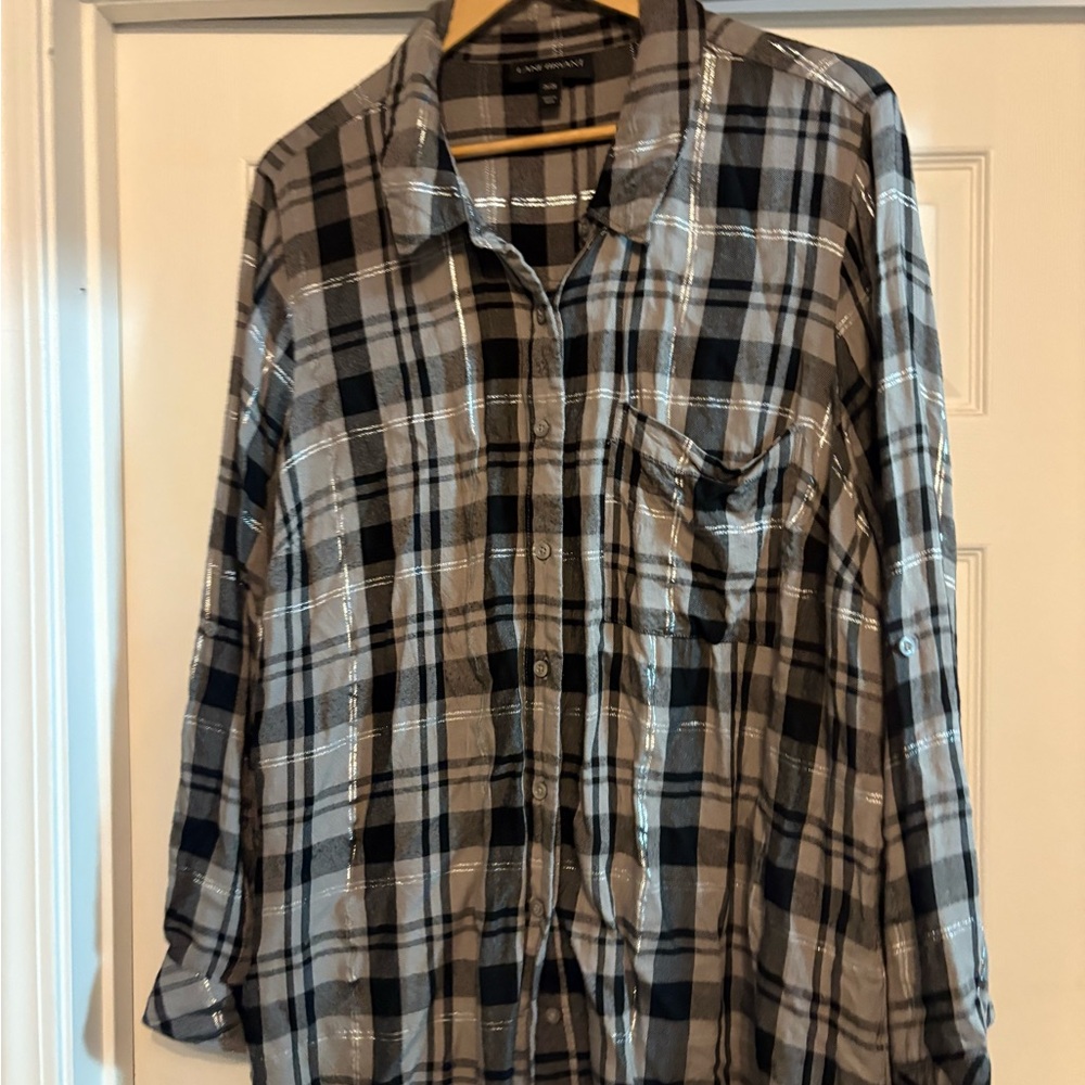 Women’s Plaid Shirt - Black and Gray with silver metallic accents